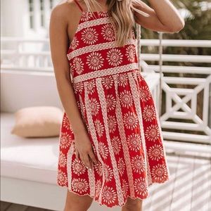 Red and Beige Eyelet Sundress